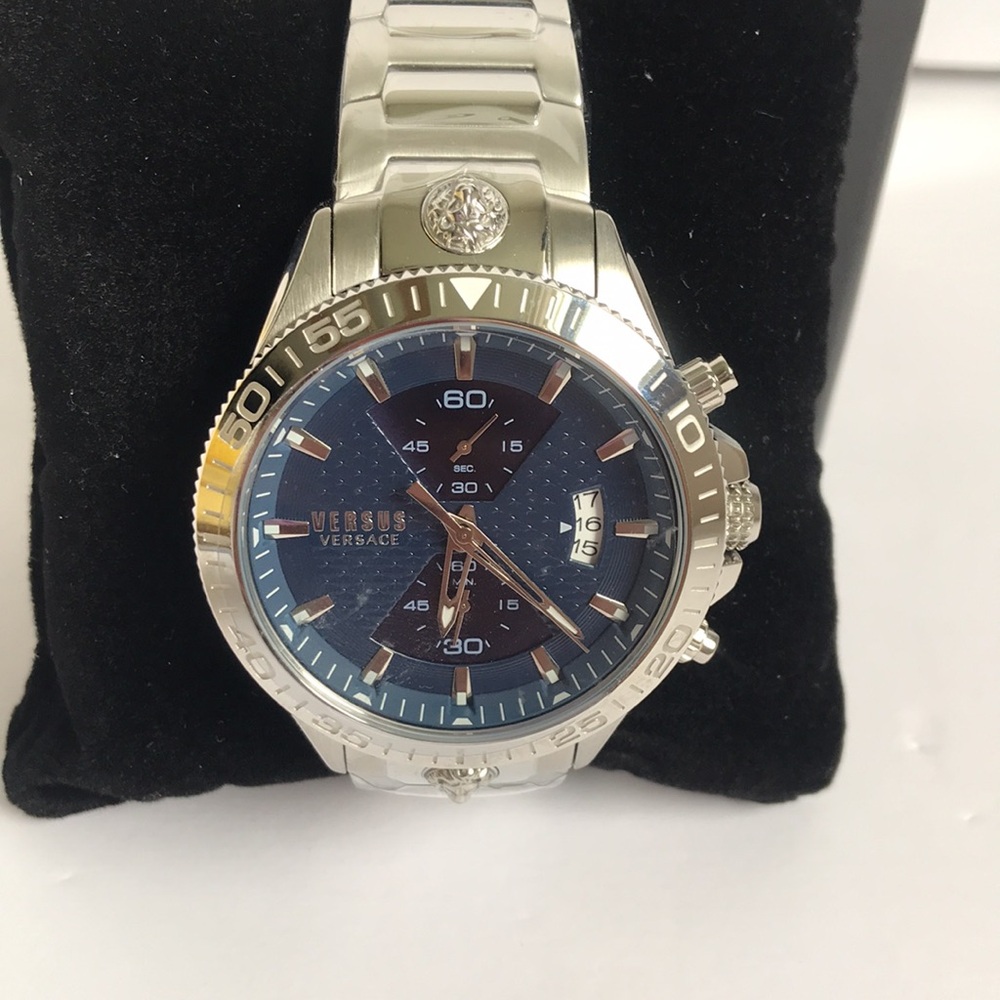 New Auth Versus Versace Men's Silver Stainless Steel Blue Dial Chronograph Watch
